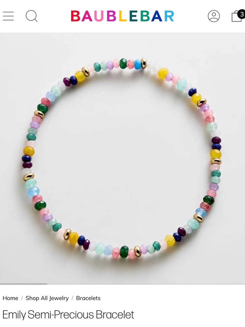 BaubleBar Emily Multicolor Beaded Stretch Bracelet with Gold Accents NEW